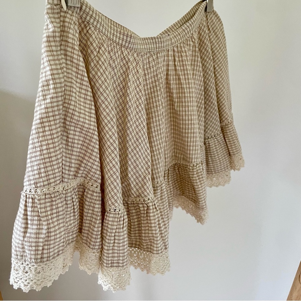NWT Zara Plaid Gingham Ruffle Lace Frill Mini Skirt in Cream/Brown - S - Picture 8 of 8